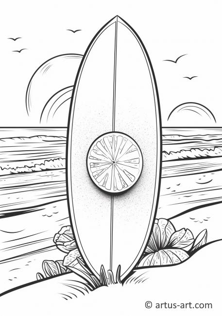 Grapefruit with a Surfboard Coloring Page